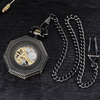 Vyrai, kišeniniai laikrodžiai, antikvariniai mechaniniai laikrodžiai skeletas karšto vario dovana laikrodis lydinio atveju prabanga grandinės BOAMIGO prekės FOB laikrodžiai