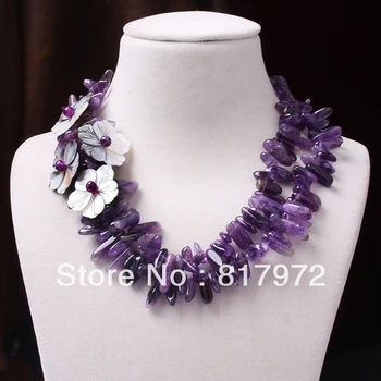 Elegantiška Violetinė Crystal Handmake Trikotažo apdaila Seashell perlai Gėlių Karoliai Moteris Mados vakarėlių ir 6N0085
