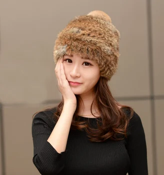 Karšto parduoti 2017 m. rudens ir žiemos megzti triušio kailio kepurę ir bžūp moterų GRAŽIŲ Originali triušio kailio kepurė