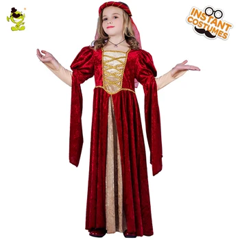 Mergina Renesanso Kostiumų viduramžių ir Renesanso Vaikas karalienės, Princesės Raudona Fancy Dress Mergaičių Apranga