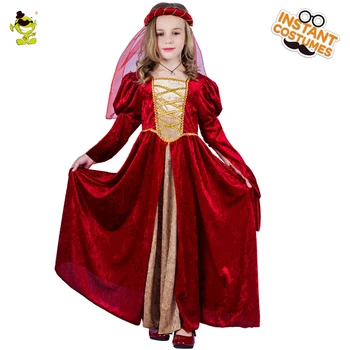 Mergina Renesanso Kostiumų viduramžių ir Renesanso Vaikas karalienės, Princesės Raudona Fancy Dress Mergaičių Apranga