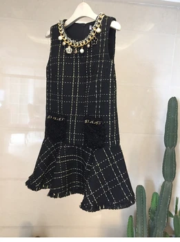 NIWIY Prekės Dizainerių Suknelės kilimo ir tūpimo Tako 2018 Aukštos Kokybės Žiemos Juodas Pledas Vilnos Suknelė Kerst Jurk Saidas De Praia Feminina K53075
