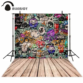 Allenjoy Grafiti sluoksnių animacinių filmų kietas aštuonkojai plytų sienos, medinės grindys fone fotosesiją foto studijoje Photostudio