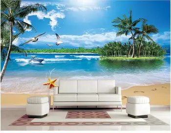 3d tapetai užsakymą freskos neaustinių jūros kokoso palmių Neptūnas kiras paplūdimio kraštovaizdžio paveikslų, nuotraukų 3d sienų freskomis tapetai