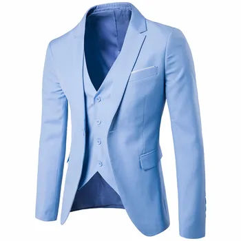Šviesiai Mėlyna Verslo Mens Kostiumai 3 dalių Kostiumą (Švarkas+Kelnės+liemenė) Vestuvių Tuxedos Groomsmen Oficialus Kostiumas Vyrams Terno Masculino