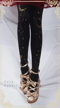 Ruby Triušis Originalus Dizainas Juodosios Žvaigždės ir Mėnulis Spausdinti Lolita Pėdkelnės/Kojinės Nemokamas Pristatymas