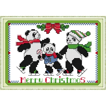 Amžinos meilės Kalėdų panda Ekologinės medvilnės Kinijos kryželiu rinkiniai skaičiuojami antspaudu 14CT ir 11 CT naujų pardavimų skatinimas