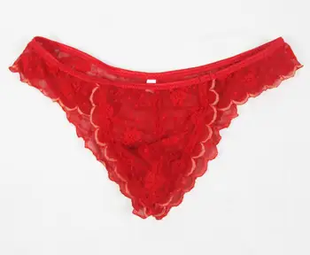 Mados sexy kelnaitės nėriniai mens dėklas bikini žemo liemens kelnės c-thru raudona