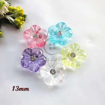 60pcs 13mm mišrios spalvos gėlių akrilo mygtukai marškinėliai kalnų krištolas kristalo sagos, siuvimo amatai, dekoratyviniai aksesuarai