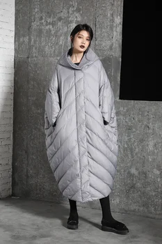Originalus Dizainas, Naują Atvykimo 2017 atsitiktinis šiltas storas gobtuvu x ilgos žiemos kailio apsiaustu, negabaritinių balta antis žemyn striukė moterims