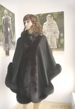 Nemokamas pristatymas Kašmyro skara su Natūralaus lapės kailio poncho rudens žiemos ponios megzti itin ilgai vakare kailio Kašmyras cape