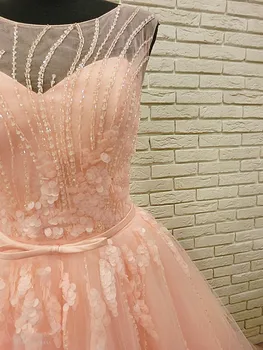 Vestido Para Festa Rožinė Prom Dresses Vien Atgal Linija Kristalų Zawalcowany Tiulio Vestuvės Dress 2018 Moterų Proga Suknelė