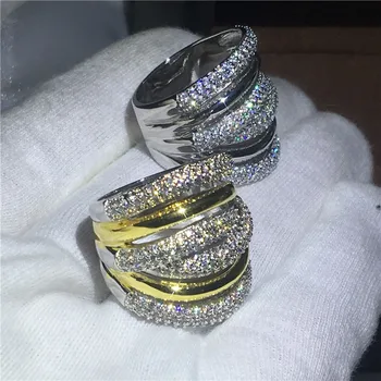 2018 Didelis Kryžius žiedas Geltonas Baltas Auksas Užpildyti Dalyvavimo vestuvių juostoje žiedai moterims, Padėsiantys nustatyti AAAAA cirkonis kristalų Bijoux