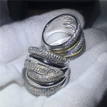 2018 Didelis Kryžius žiedas Geltonas Baltas Auksas Užpildyti Dalyvavimo vestuvių juostoje žiedai moterims, Padėsiantys nustatyti AAAAA cirkonis kristalų Bijoux