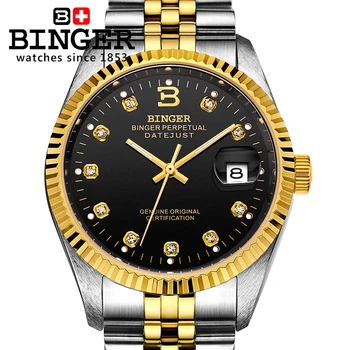 Šveicarijos Laikrodžiai BINGER 18K aukso vyriški žiūrėti savęs vėjo automatinė likvidavimo mechaninė Laikrodžius BG-0373