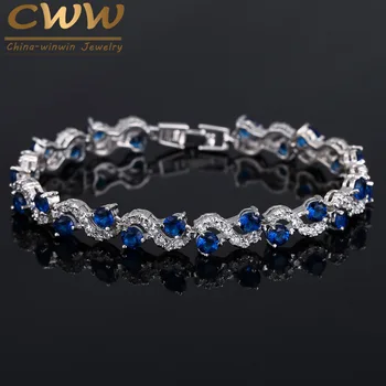 CWWZircons Mados ES Stilius Royal Blue SWA Kristalų Elementas Apyrankės & Bangles Prabangus Romantiškas Vestuvių Papuošalai Dovana CB155