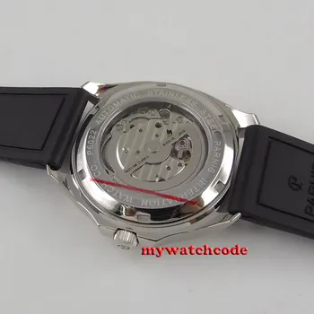 40mm parnis black dial automatinė data aikštėje atveju gumos dirželis mens watch 175