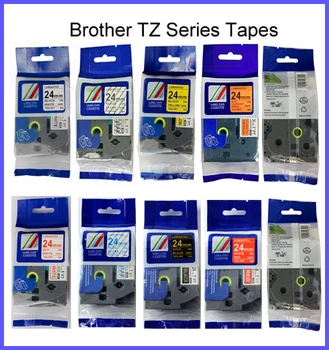 4 vnt. įvairių spalvų 24mm brolis kasetės juostelės tz laminuota juosta tze155 tze355 vidurio 455 tze555