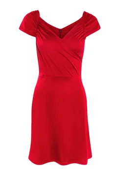 Vasarą nauju moterų mados rankovių backless V-kaklo apynasrio seksuali mini suknelė Raukiniai Slim Bodycon Šalies Vestidos raudona