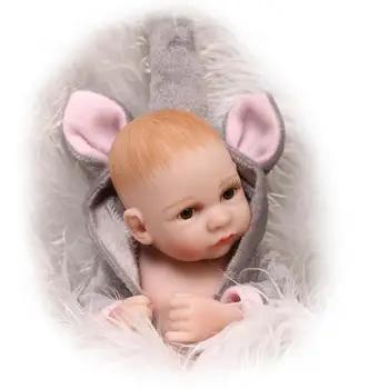 2016 Naujas 27CM mini Bebe Atgimsta viso Kūno Silikono Atgimsta Kūdikiams Pilka Jumpsuit Boneca Žaislai Mergina Dovana Juguetes Brinquedos