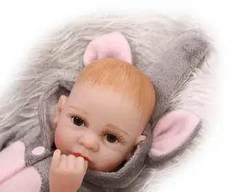 2016 Naujas 27CM mini Bebe Atgimsta viso Kūno Silikono Atgimsta Kūdikiams Pilka Jumpsuit Boneca Žaislai Mergina Dovana Juguetes Brinquedos