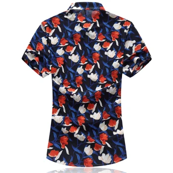 LONMMY M-6XL Gėlių mens suknelė marškiniai camisa socialinės Atsitiktinis gėlių mens marškinėliai Mados Trumpas rankovėmis marškinėliai vyrams 2018 m. vasaros