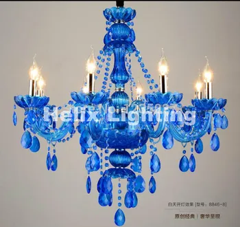 Nemokamas Pristatymas Gamyklos Tiesioginės prekybos Mėlyna kristalų liustra tradicinių stiklo rankos 8L/8+4L/12+6L Krištolo Sietynas, Namų Apšvietimas