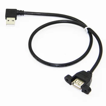 90degree į Dešinę USB 2.0 Extension Cable Vyrų ir Moterų Su Varžtu Panel Mount 24AWG+28AWG 30cm 1m 50cm