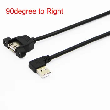90degree į Dešinę USB 2.0 Extension Cable Vyrų ir Moterų Su Varžtu Panel Mount 24AWG+28AWG 30cm 1m 50cm