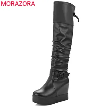 MORAZORA Didelis dydis 34-43 per kelius siekiantys batai aukštis didėja moterų batai moterų mados batai platformos batai PU kietas bowtie