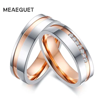 Meaeguet Rose Aukso Spalvos Bangos Viena Eilute Kristalų Vestuviniai Žiedai Aukštos Poliruoto Romantiško Meilužio, Žiedai, Nerūdijančio Plieno Vestuvių Juostas