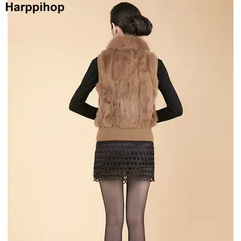 Harppihop*2017 naujas stilius kailio liemenė moteriška lapės kailio apykaklę, visas triušis triušis plaukų vest didelio dydžio speciali kaina
