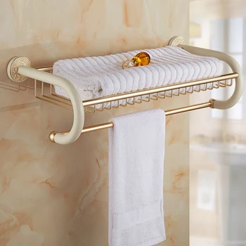 Viešbutis 60CM Kosmoso Aliuminio vonios lentynos rankšluosčių laikiklį, Antikvariniai lentyna rankšluosčiams stovas dvigubas stalčiuko su rankšluosčiu baras aukso/balta
