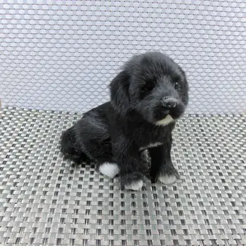 Mielas modeliavimas šuns žaislas naujas gyvas sėdi juodas šuo lėlės dovana, apie 19x13x11cm