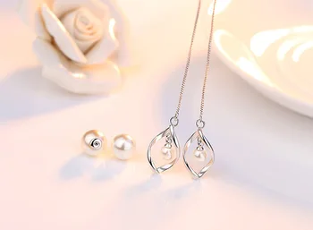 925 sterlingas sidabro mados imitacija, perlų gėlių ponios'long stud auskarai moterims, papuošalai moterų Kalėdų dovana pigu