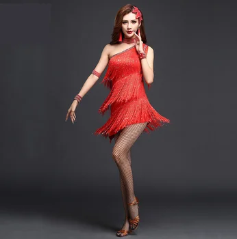2017 Nauja Sportinių Šokių Suknelė Samba Kostiumas Moterims Pakraštyje Seksualus Salsa Suknelės Off Peties lotynų Suknelė