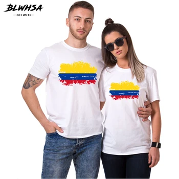 BLWHSA XS-XXL Atsitiktinis Porą Drabužių, Marškinėlių Kolumbijos Vėliava Spausdinimo Tee Marškinėliai Moteriška Tees Viršūnių Pora Marškinėliai Mėgėjams
