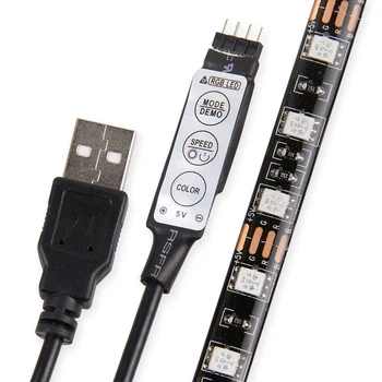 USB 5V 5050 RGB Juosta lemputė 60led 1m 2m mini IR 24key RF 17key valdytojas juoda PCB IP65 vandeniui lanksti RGB šviesos Klijų