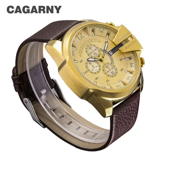 Cagarny Kariniai Laikrodžiai vyriški Kvarcas Žiūrėti Vyrų Odos Watchband Sporto Laikrodžiai Relogio Masculino Dourado Reloj Hombre Naujas