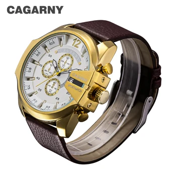 Cagarny Kariniai Laikrodžiai vyriški Kvarcas Žiūrėti Vyrų Odos Watchband Sporto Laikrodžiai Relogio Masculino Dourado Reloj Hombre Naujas