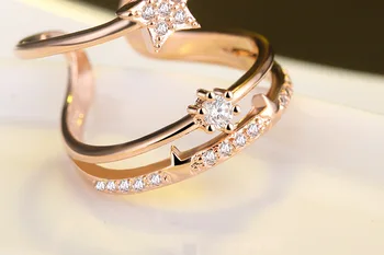 Trijų žvaigždučių 925 sterlingas sidabro-papuošalai žiedą moterų cz Kristalų reguliuojamas daugiasluoksnės claddagh žiedai anel anillos mujer wedd