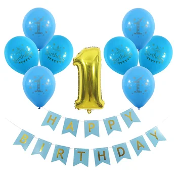 1 gimtadieniu reklama pirmojo gimtadienio dekoracijas aukso spausdintos balionai rožinė mergaitė mėlyna berniukas vaikams gimtadienio tiekimo