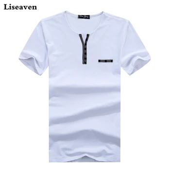 Liseaven vyriški T-Shirt V-Kaklo, Mygtukas Papuoštas Trumpas Rankovės Pagrindinio T Shirts Vyrų Viršūnes & Tees Vyrų Drabužiai.