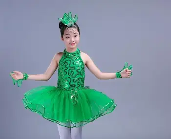Vaikai Lotynų Žolės Veiklos Apranga Žalia, Uždusęs Princesė Suknelė Mergaitėms Jazminų Choras Tiktų Modernaus Baleto Šokių Suknelė