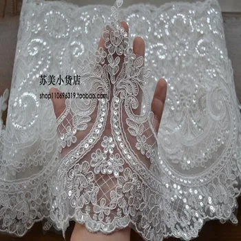 3 metrų / daug baltos spalvos blizgučiais nėriniais, blizgučiais nėrinių vestuvių suknelė audinio plotis 23 cm. GRL0540