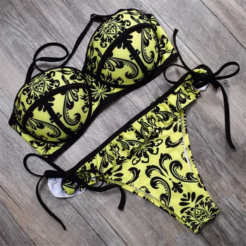 BANDEA Brazilijos Bikini maudymosi Kostiumėliai, Push Up maudymosi kostiumėlį, Seksualus Spausdinti Gėlių Bikini Vasaros Stiliaus Apynasrio Maudymosi kostiumai HA953