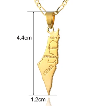Ethlyn aukščiausios kokybės aukso Izraelio žemėlapį pakabukas & karoliai už moterų ir vyrų Aukso Spalvos šalies žemėlapį Izraelio simbolis papuošalai P1