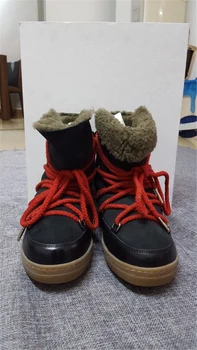 Aukštos Kokybės Moterų Žiemos Natūralaus Kailio Batai natūralios odos sniego batai suvarstomi, su Raudonų batraiščių Pleišto Batai Moterims