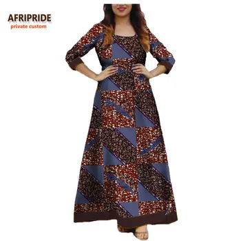 2017 m. Rudenį afrikos suknelė moterims AFRIPRIDE privačių užsakymą trys ketvirtį rankovės O-kaklo atsitiktinis moterų suknelė grynos medvilnės A722580