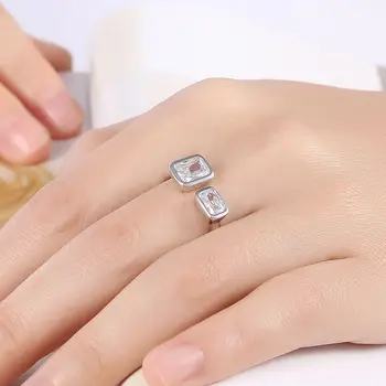 Kiteal savotiškas Balto aukso spalvų dviejų kvadratinių cirkonis atidaryti žiedai moterims lady šalis vestuvių žiedas